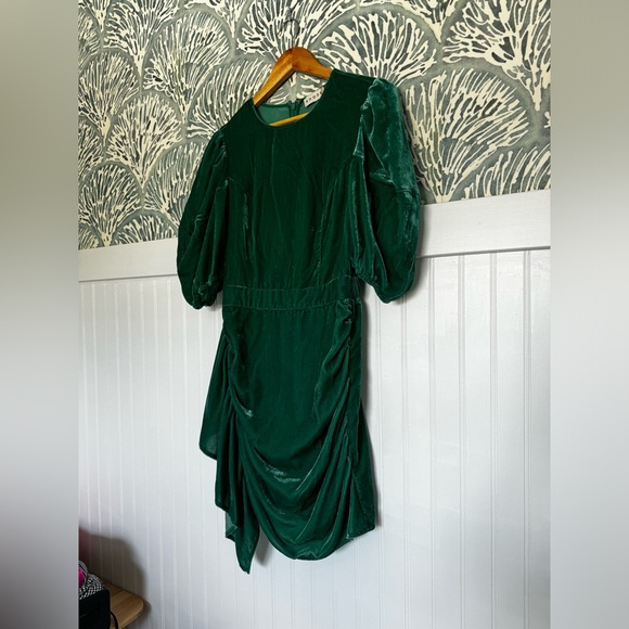 Rhode Pia Velvet Green Minidress with Puff Sleeves in Women's 6 - Picture 7 of 7